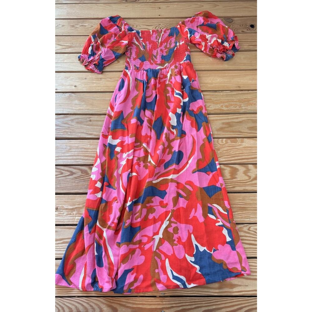 mister zimi Women’s Patterned Smocked Front Dress Size 2 Pink Ap - Picture 3 of 10